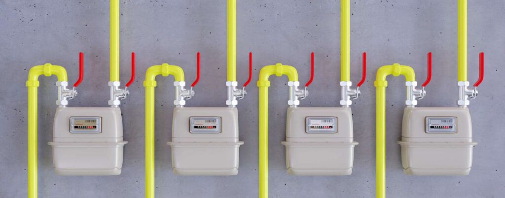 natural gas valve meter and yellow pipeline for household energy