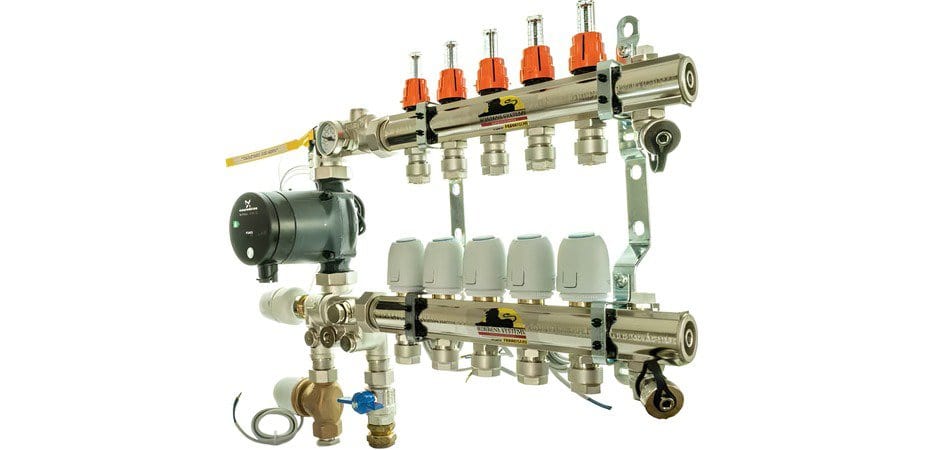 Low profile underfloor heating manifold