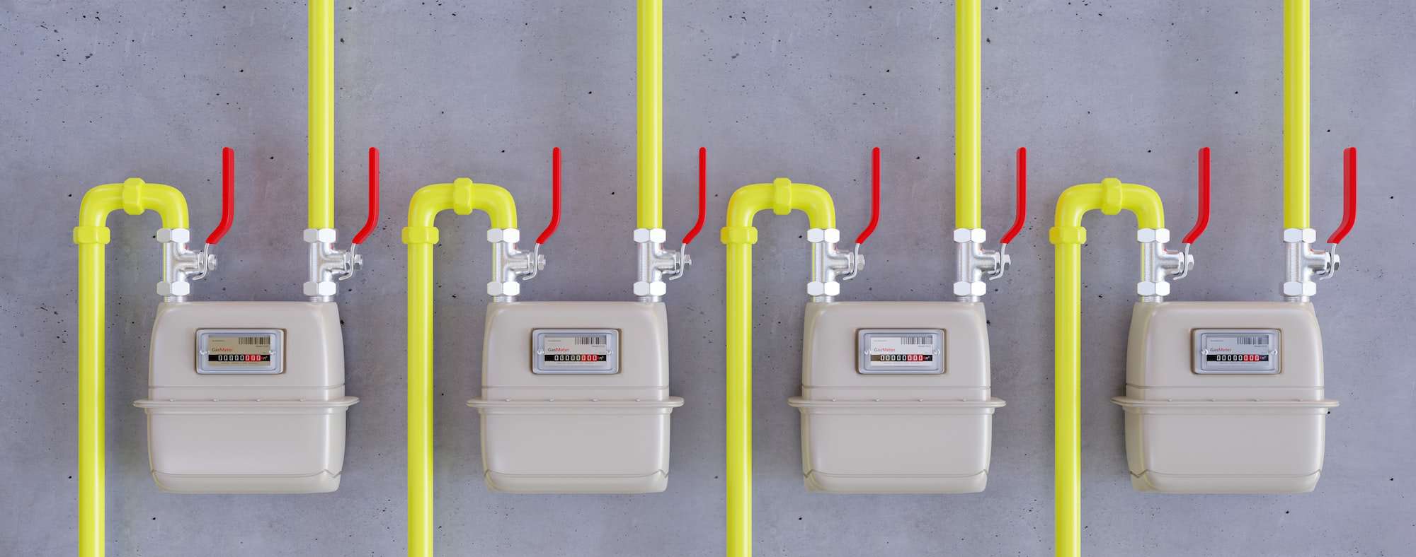 natural gas valve meter and yellow pipeline for household energy