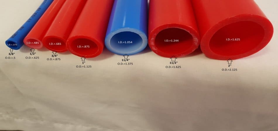 size of pex piping