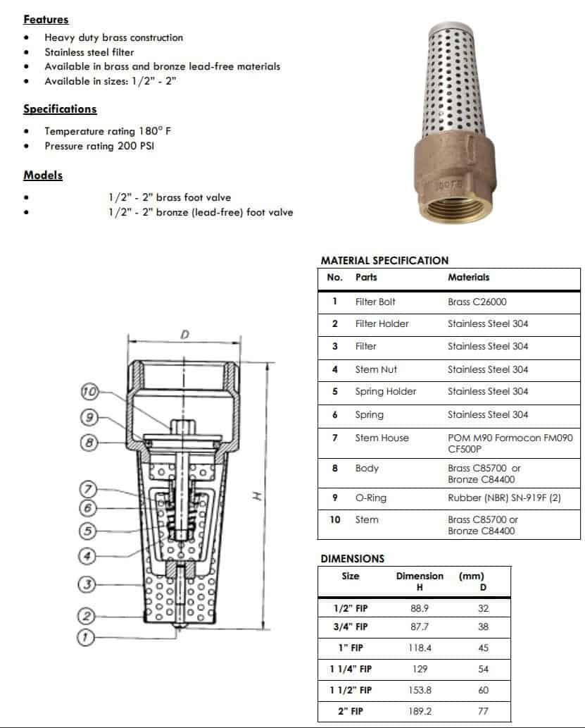 no lead brass foot valve